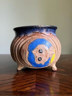 Handmade Coraline Ceramic Planter, Studio Pottery, Three Footed Cauldron Pot